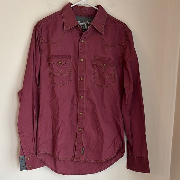 Wrangler Men's Retro Burgundy snap buttons long sleeve button down Shirt medium - Picture 1 of 9